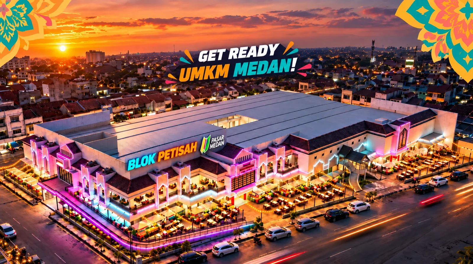 Visual promosi Blok Petisah dan UMKM Medan saat senja