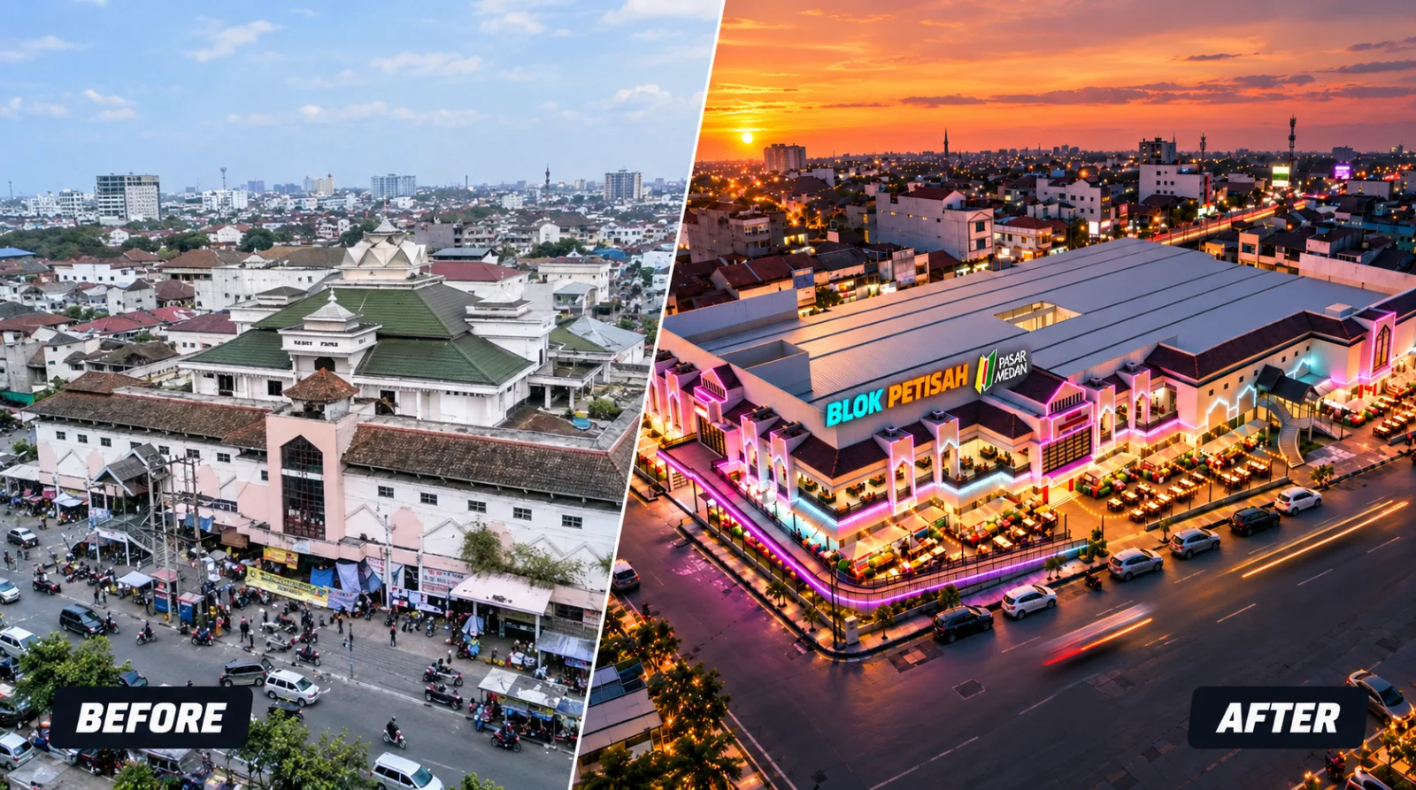 Suasana Pasar Petisah Medan sebagai salah satu kawasan perdagangan dan destinasi wisata yang akan dikembangkan sebagian menjadi Blok Petisah.